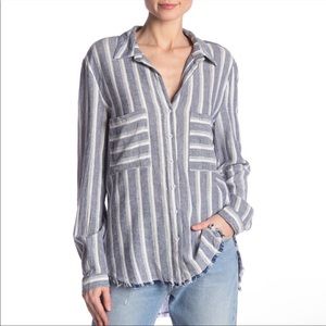 Blue white striped button up shirt